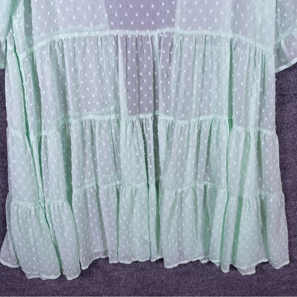 Torrid NWT Womenโs 2X 18-20 Mint Green Clip Dot Ruffle Kimono Tiered Open Front - Picture 6 of 8